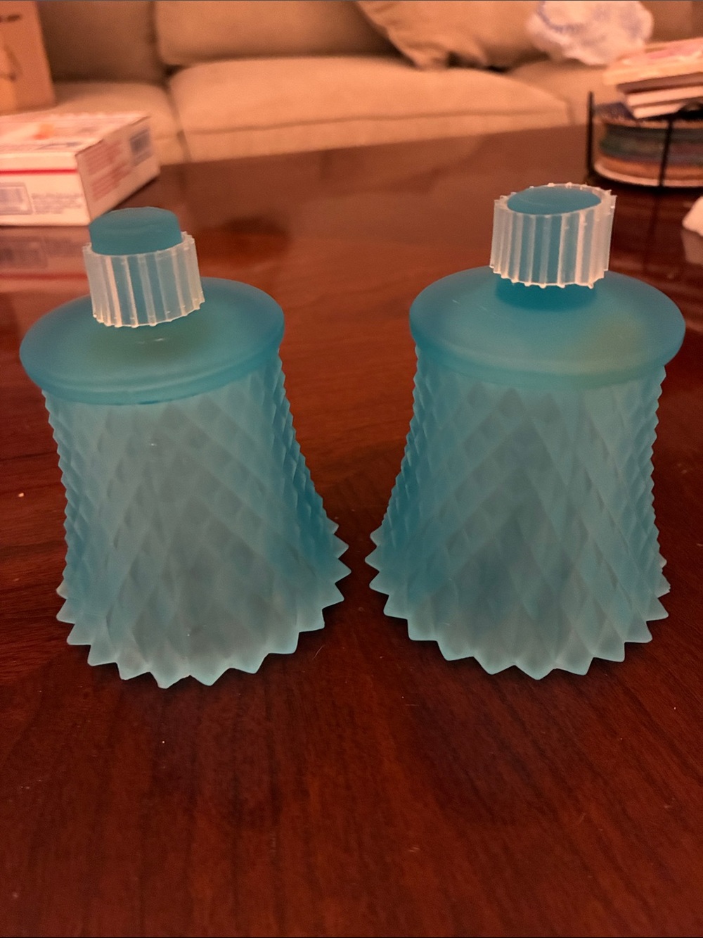 VTG HOMCO Blue Hobnail Glass Peg Votive Candle Holder Set of 2 Sconce Inserts